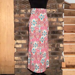 Mossimo supply co. Maxi dress bright pink, turquoise, tan, cream geo pattern S